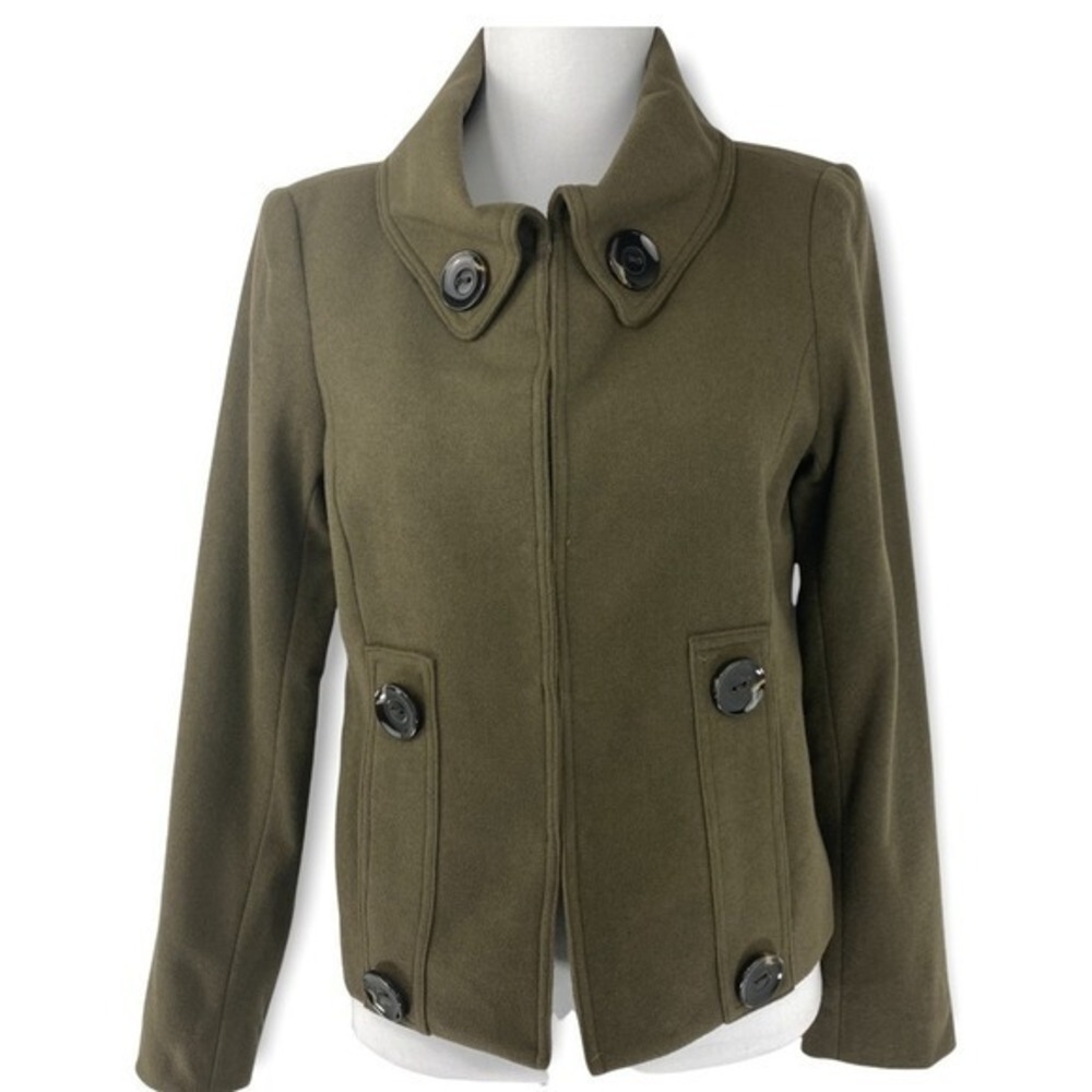 Randy Kemper Olive Green Wool‎ Cashmere Cropped Jacket Coat Womens Size 6